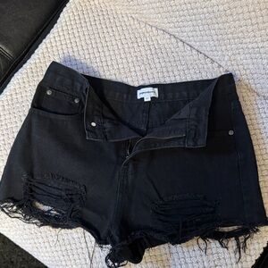 superdown Black Distressed Denim Jean Shorts